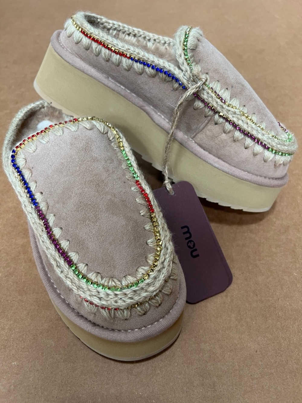MOU Clog Eskimo Platform w/multicolor rhinestone trim